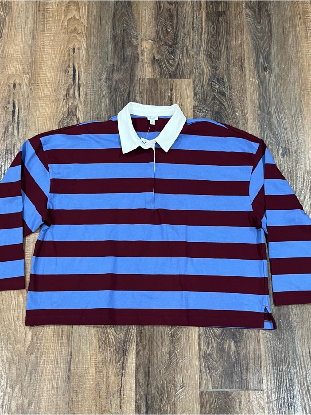 J.Crew Womens New Premium-Weight Classic Rugby Shirt Size 3X Blue Red Cotton